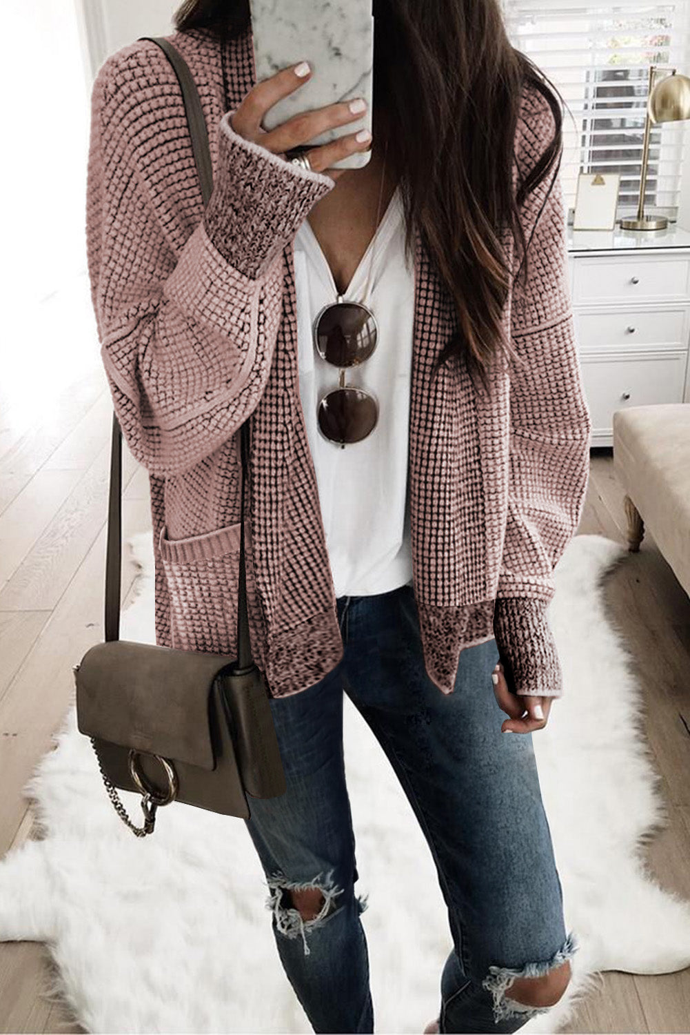 Gray Plus Size Textured Knit Cardigan