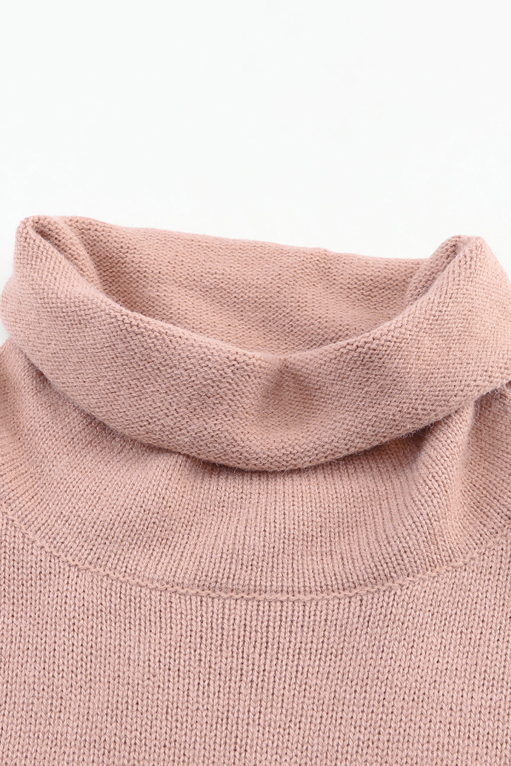 Khaki Color Block Turtle Neck Drop Shoulder Knit Sweater