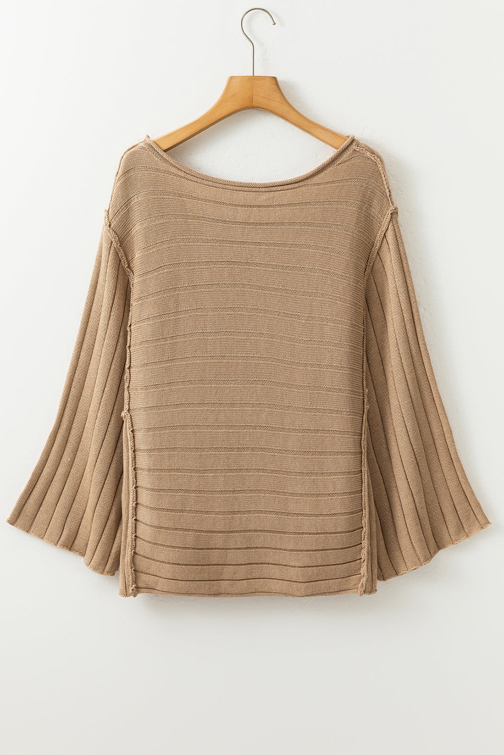 Apricot Exposed Seam Ribbed Knit Dolman Sweater