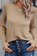 Black Ribbed Round Neck Knit Long Sleeve Top