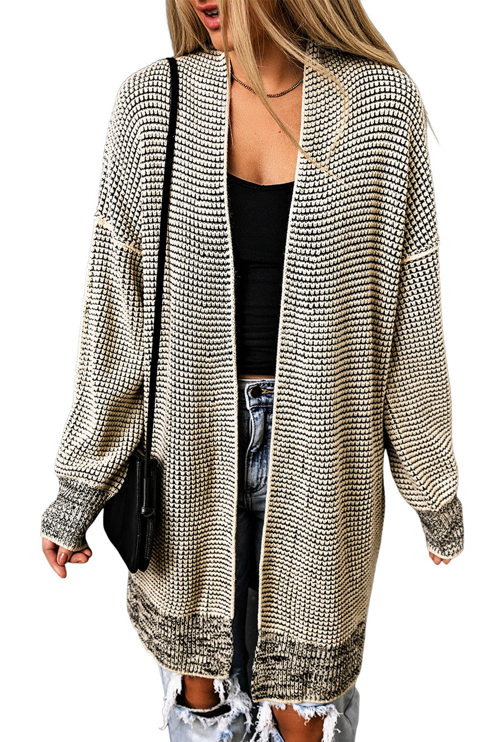 Gray Plus Size Textured Knit Cardigan