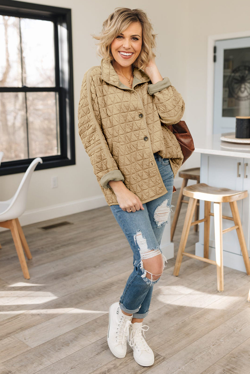 Sage Green Solid Quilted Pullover and Pants Outfit