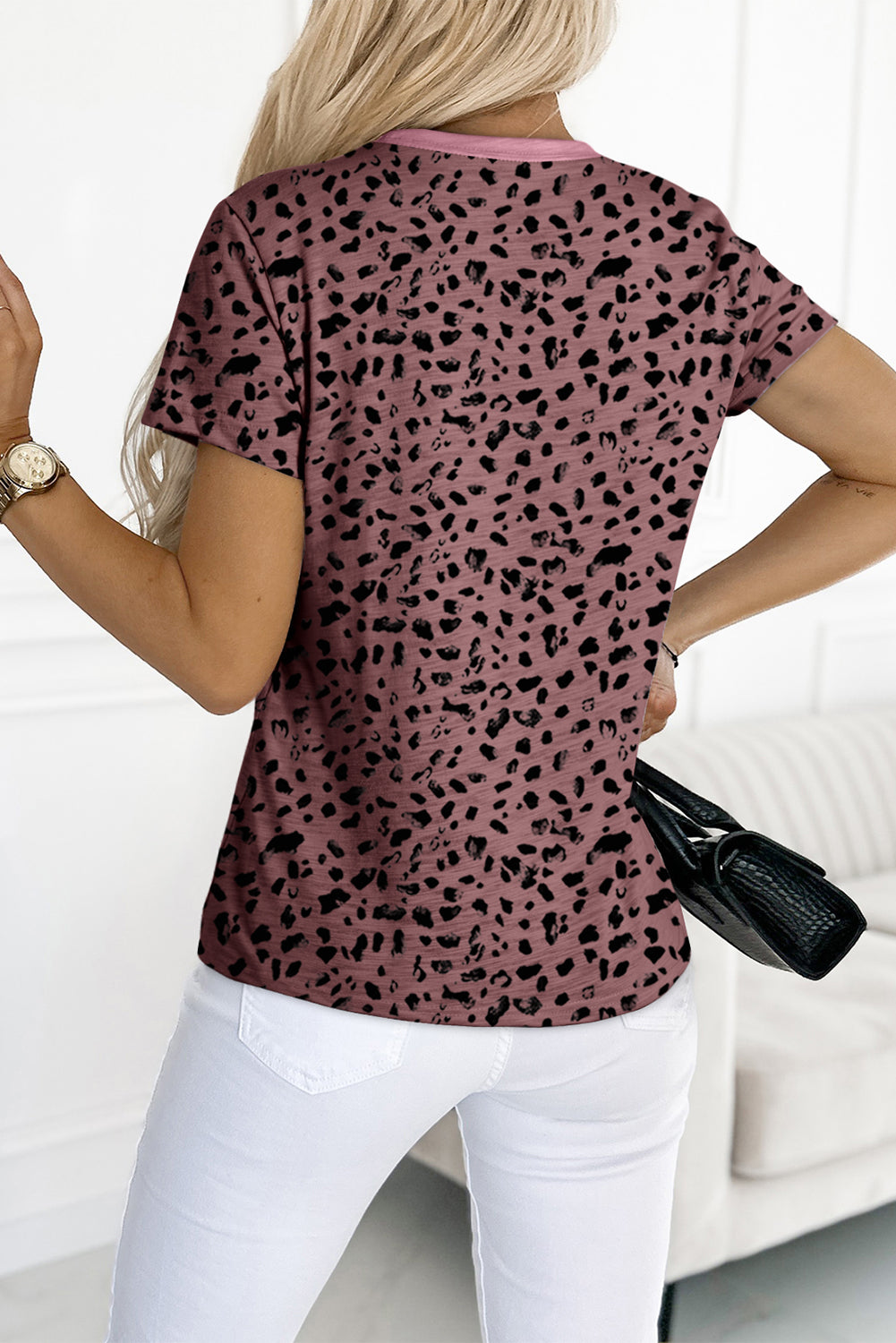 Gray Cheetah Print O-neck Short Sleeve T Shirt