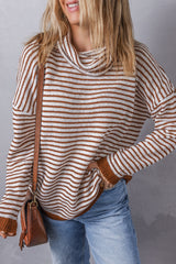 Black Striped Turtleneck Loose Sweater