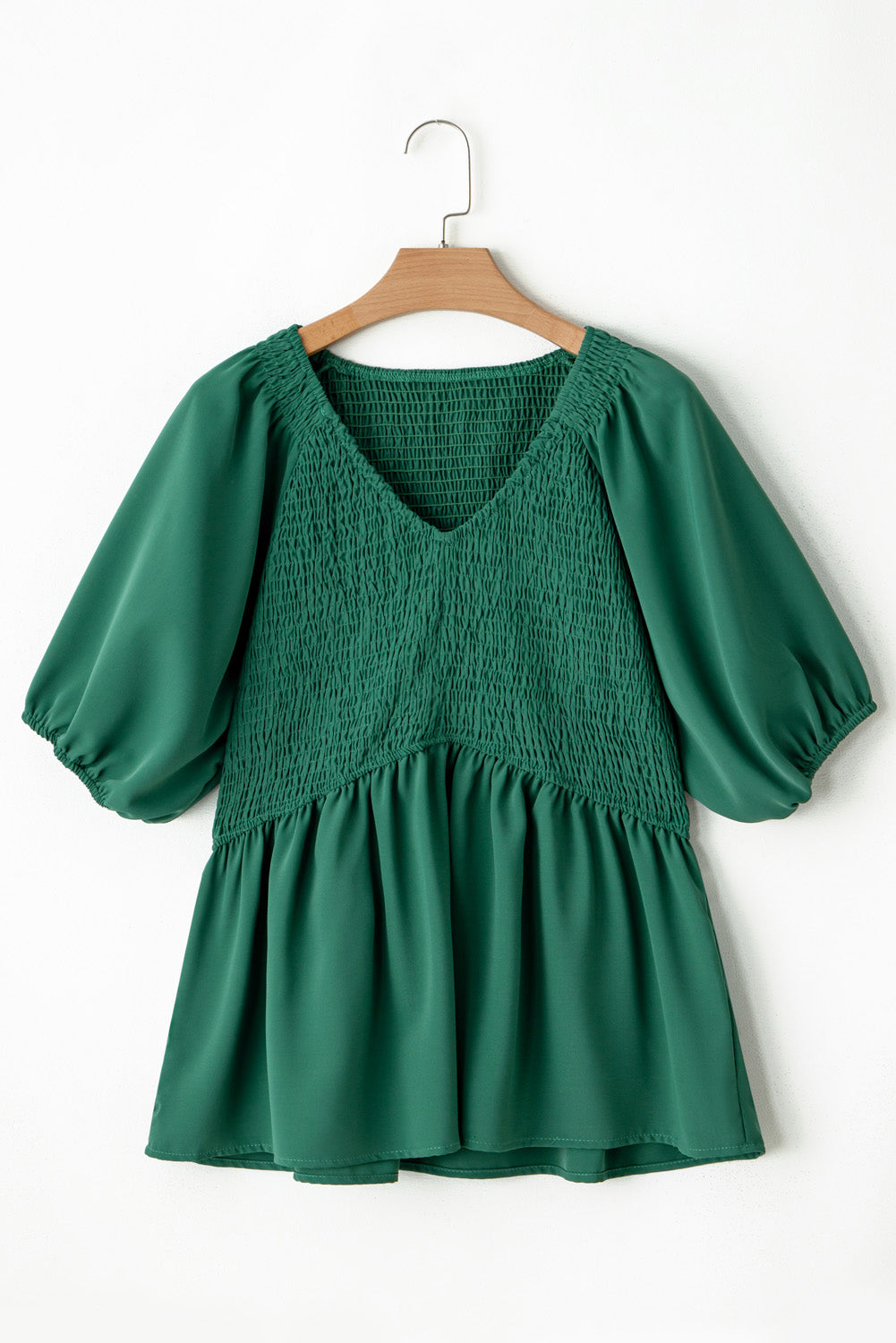 Green Puff Sleeve Smocked Top