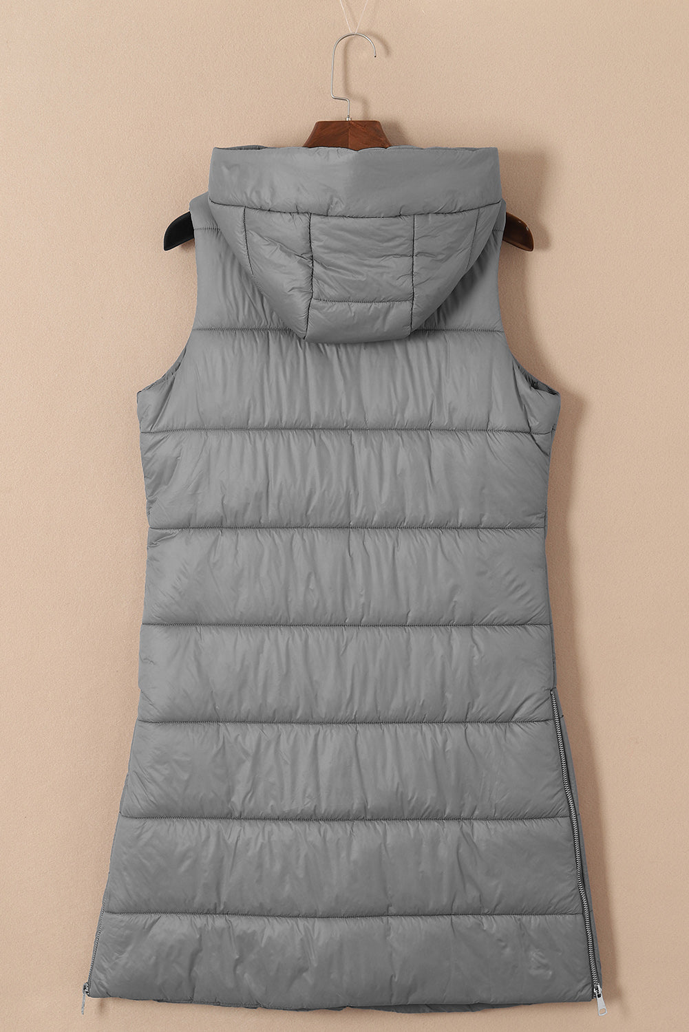 Black Hooded Long Quilted Vest Coat