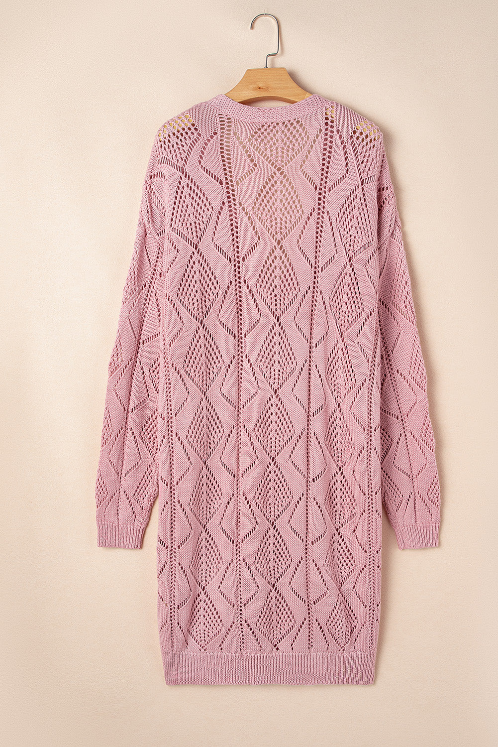 Pink Open Knit Button-Up Plus Size Cardigan