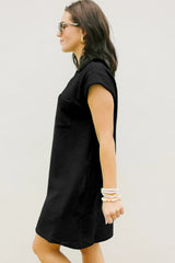 Black Textured Cap Sleeve T Shirt Dress