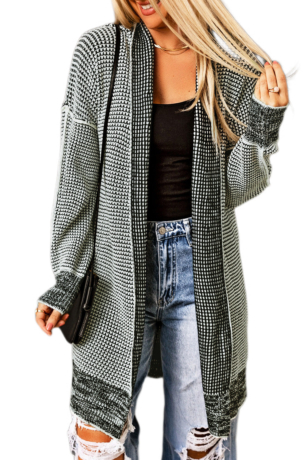 Gray Plus Size Textured Knit Cardigan